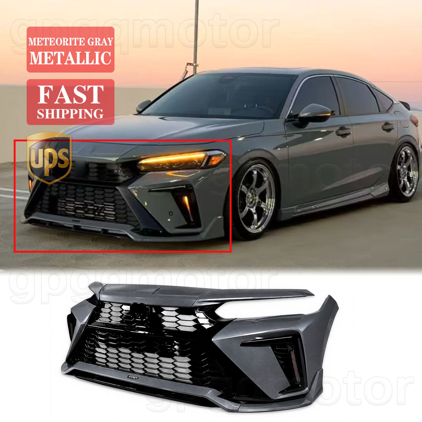 For Honda Civic 22-26 Yofer Style Meteorite Gray Front Bumper Replacements W/DRL