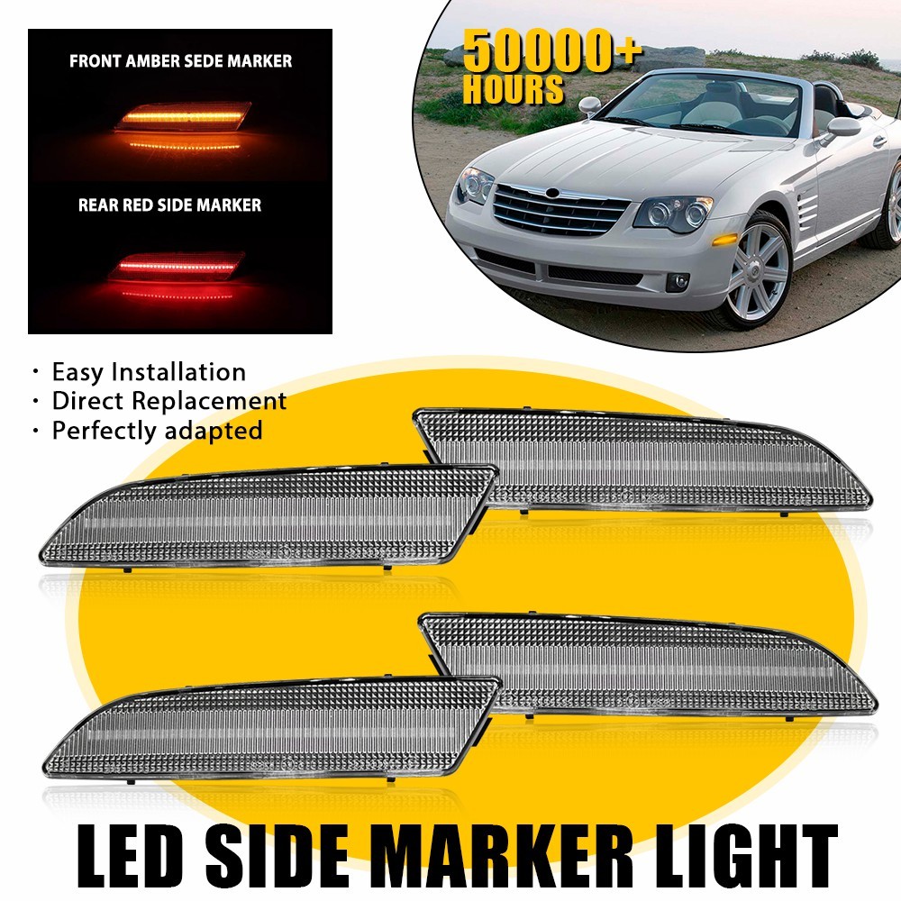 4X Clear Front & Rear Bumper Side Marker Lights For 2004-08 Chrysler Crossfire H
