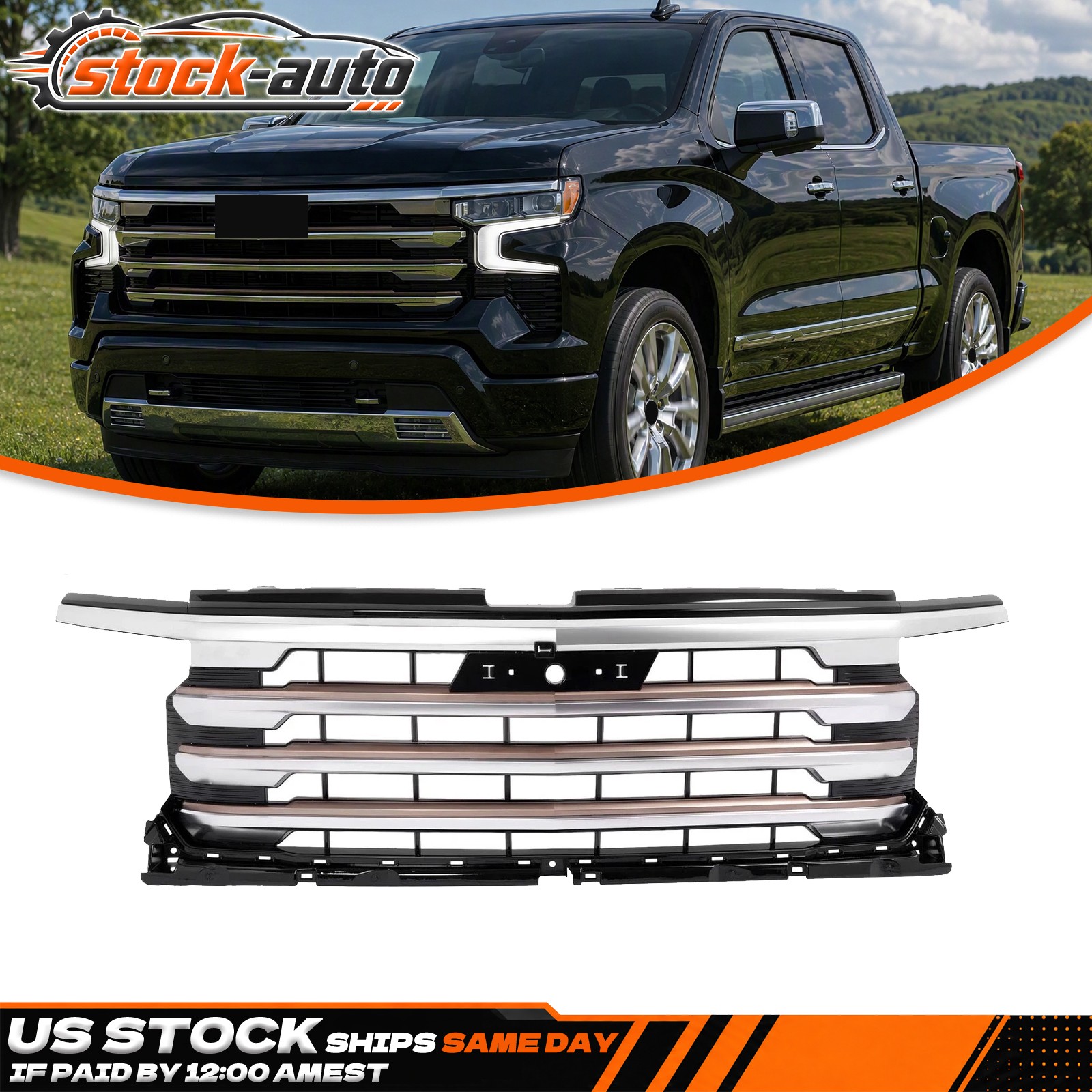 For 2022-2024 Chevy Silverado 1500 High Country Front Bumper Grille Grill Chrome