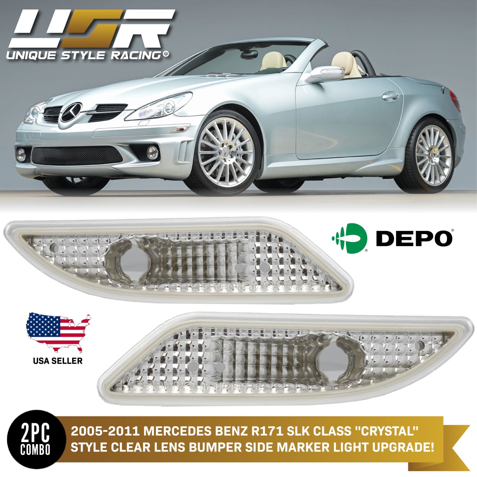 Euro Clear Front Bumper Side Marker Lights For 05-11 Mercedes R171 SLK Class Euro Clear Front Bumper Side Marker Lights For 05-11 Mercedes R171 SLK Class