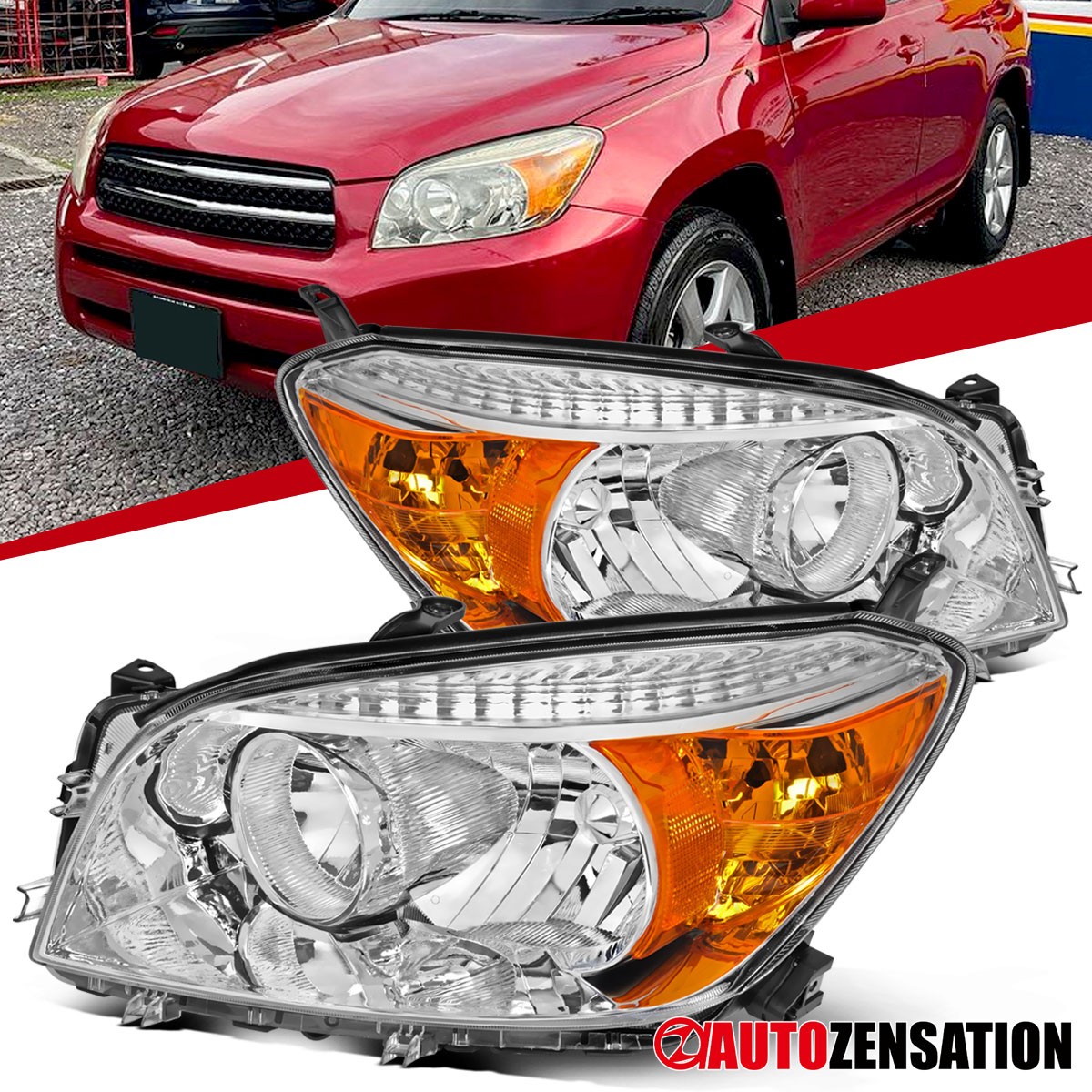 Fit 2006 2007 2008 Toyota RAV4 Headlights Headlamps Assembly Left+Right 06-08