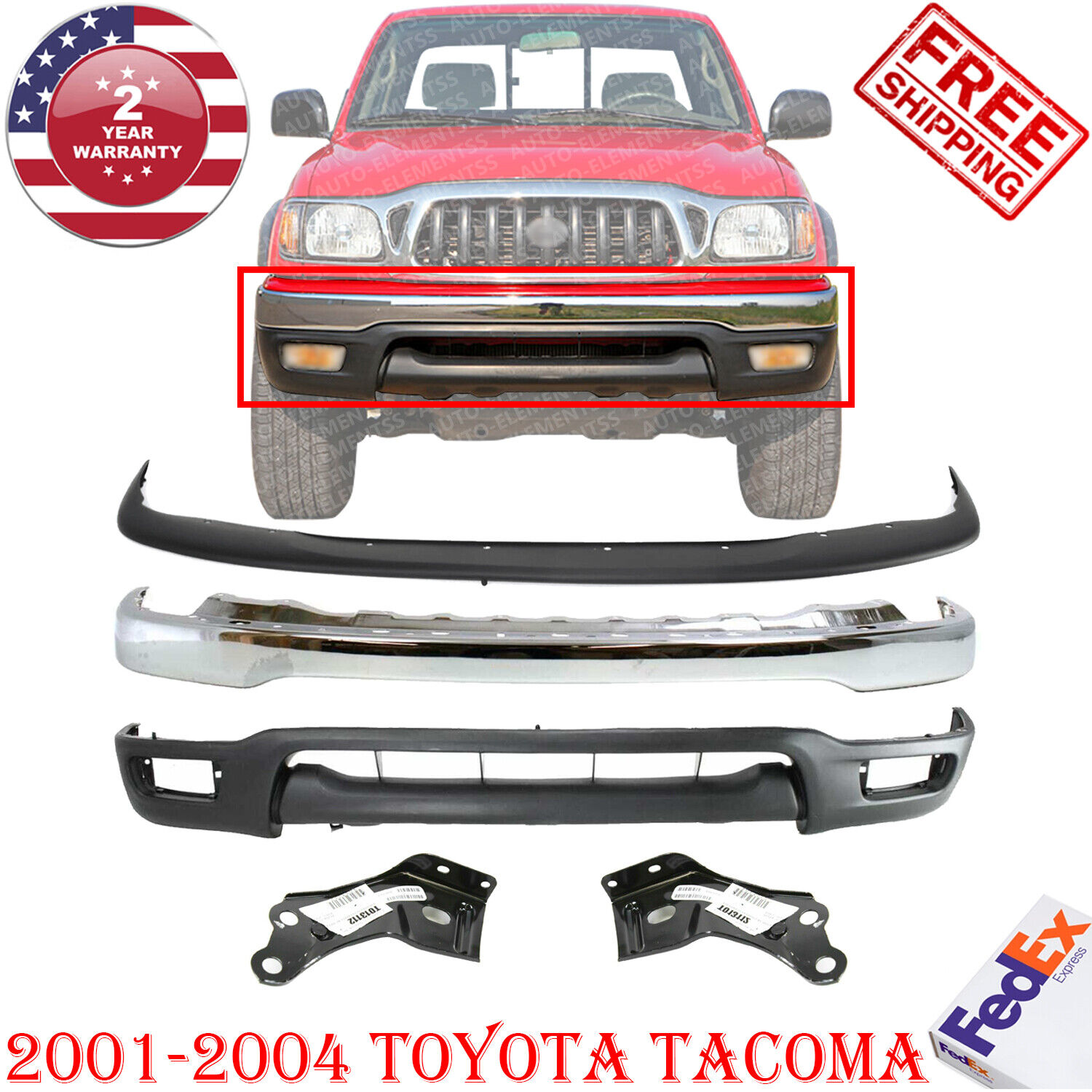 Front Chrome Bumper Replacement Kit  2001-2004 Toyota Tacoma