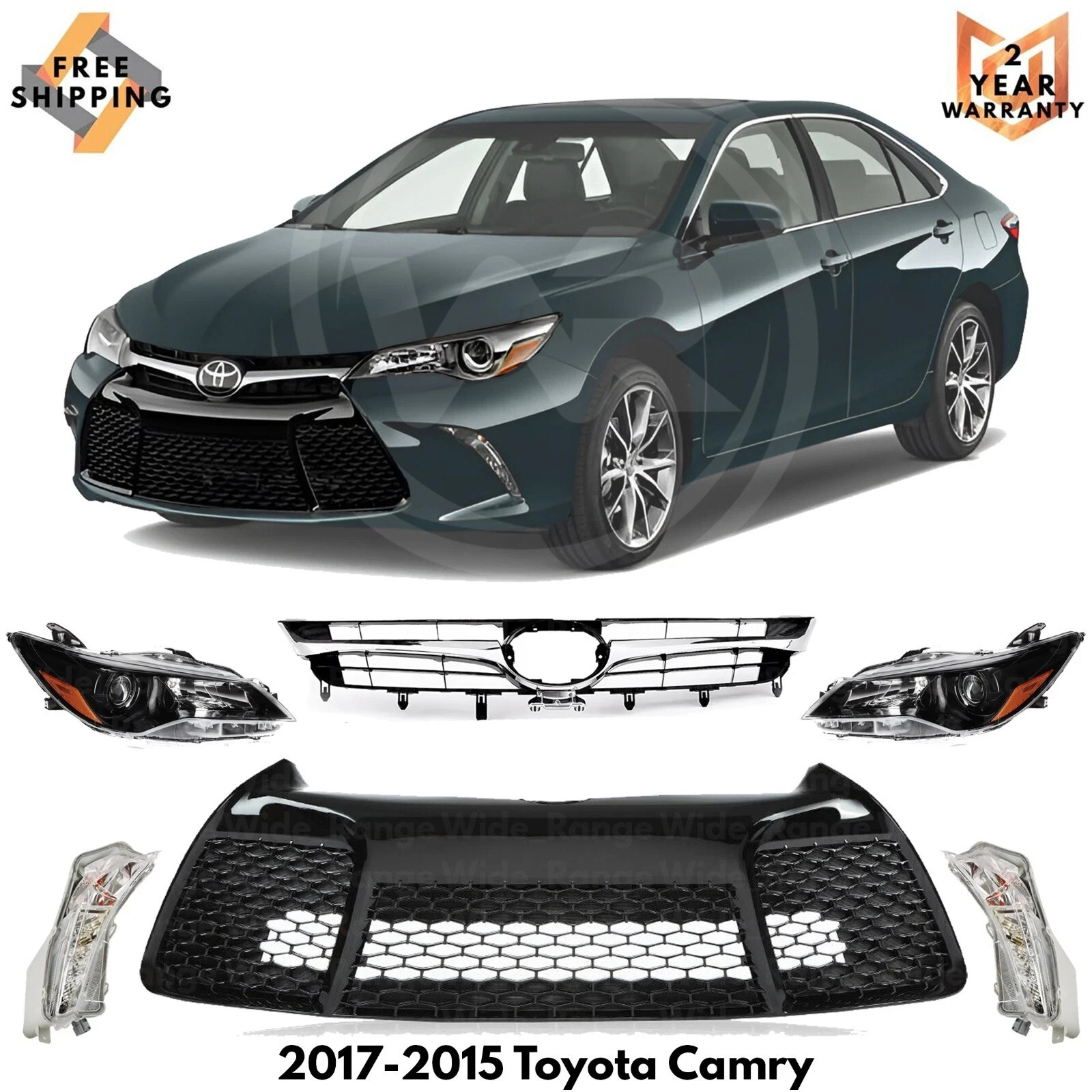 Front Grille Assembly Chrome & Head Light Assembly For 2015-2017 Toyota Camry