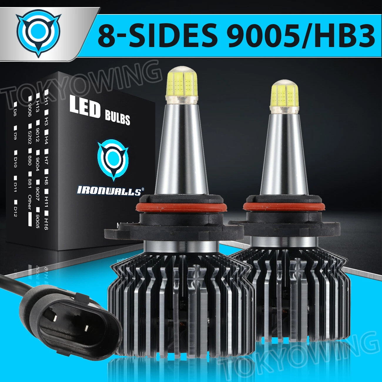 8-sides 9005 HB3 LED Headlight Super Bright White 6500K 3000000LM High/Low Beam