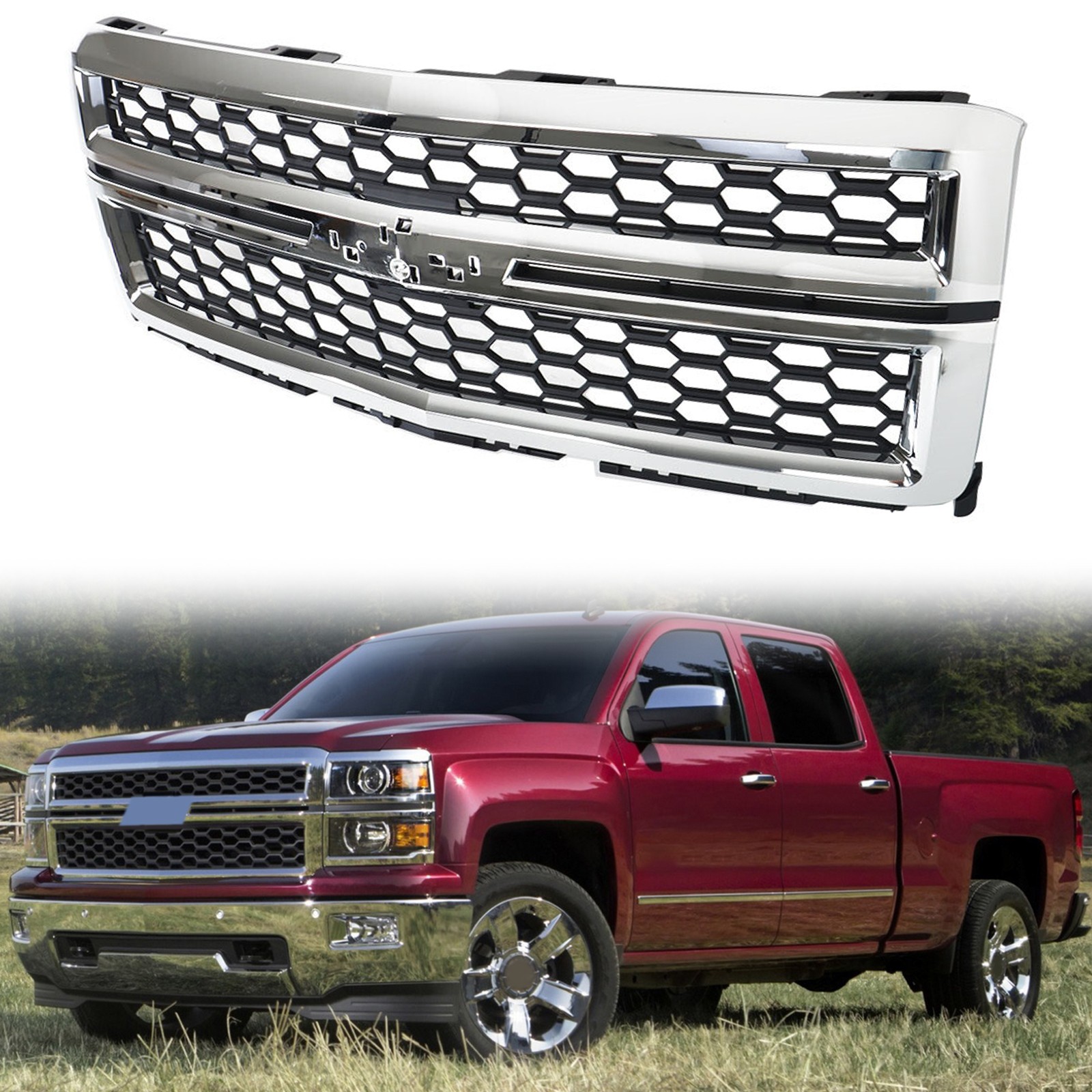 For Chevrolet Silverado 1500 2014 2015 Front Bumper Grille Upper Grill Chrome