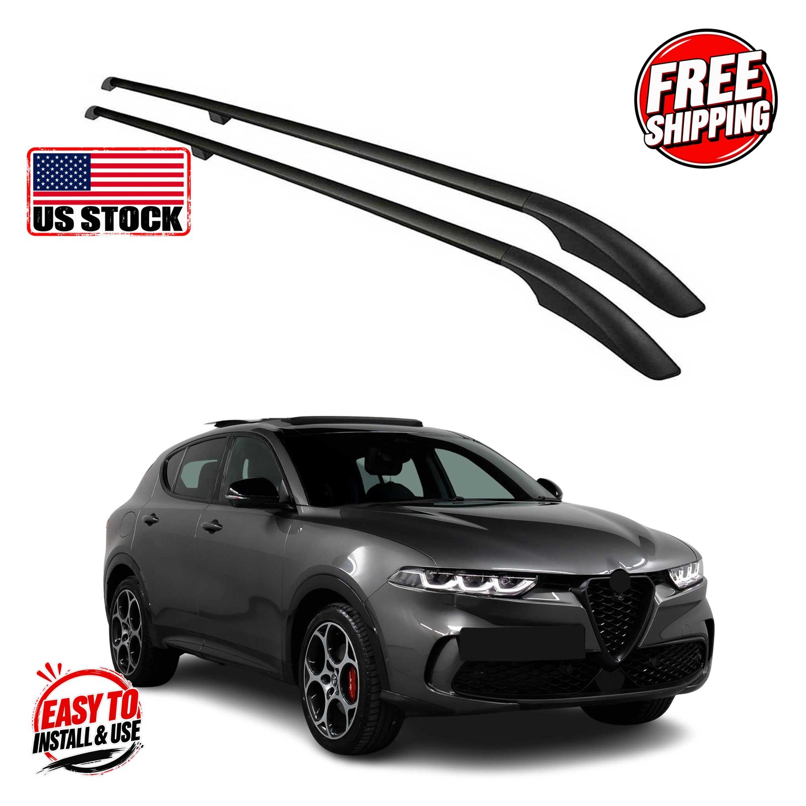 ALFA ROMEO TONALE 2022- Roof Rails Solid (Screw) Alu Black 2 Pcs