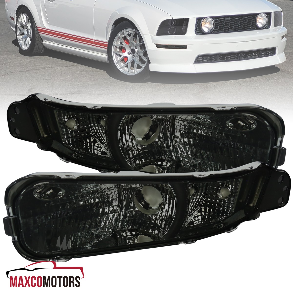 Smoke Bumper Lights Fit 2005-2009 Ford Mustang Turn Signal Parking Lamps Pair