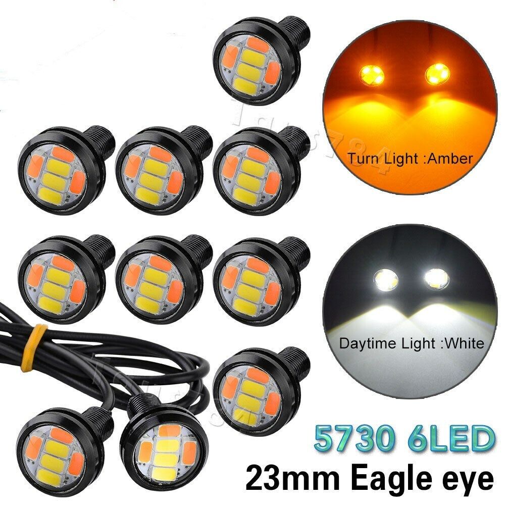10X 9W 6LED White Amber Eagle Eye Daytime Running Dual Switch Turn Signal Lamp