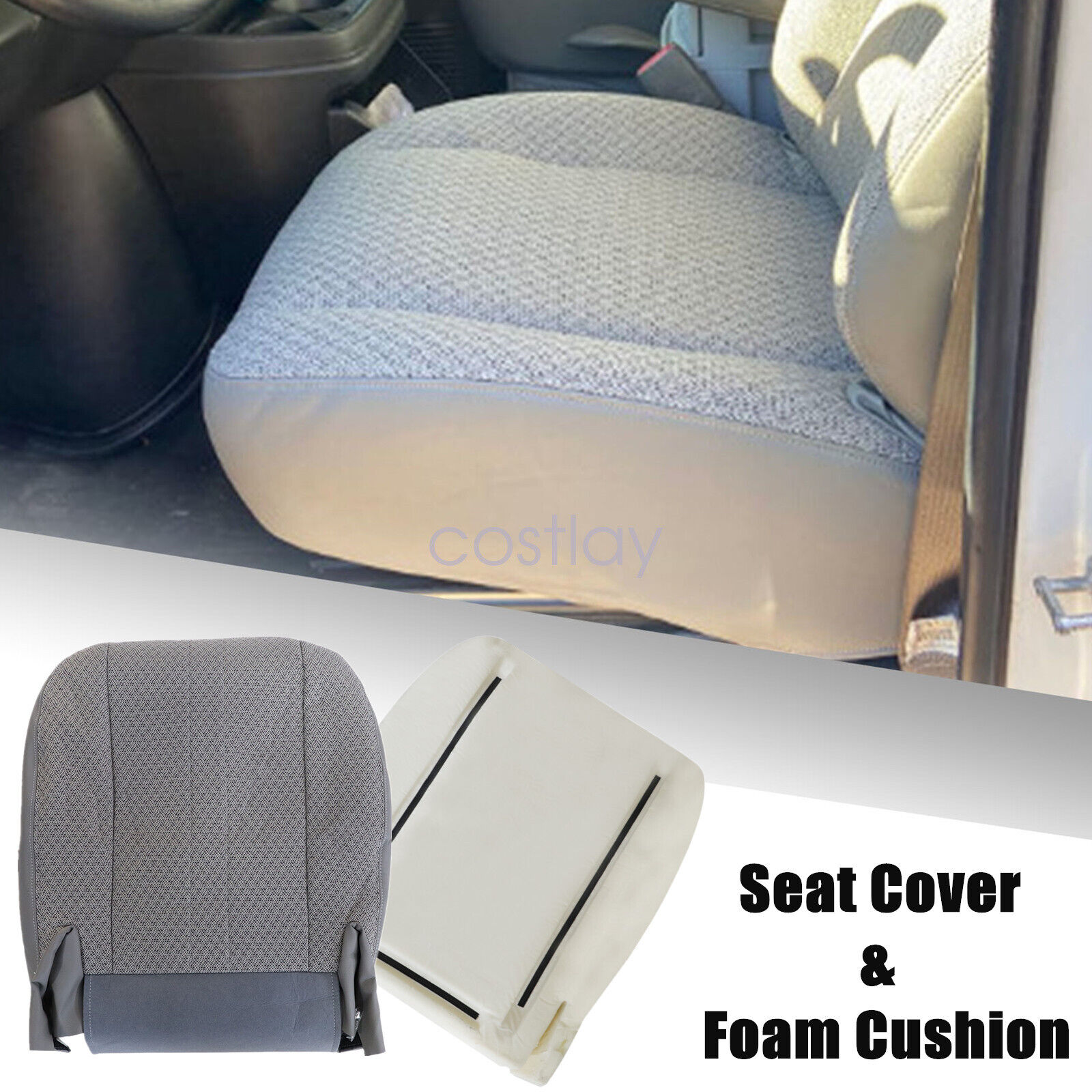 Driver Bottom Seat Cover & Foam Cushion For 2003-2014 Chevy Express & GMC Van