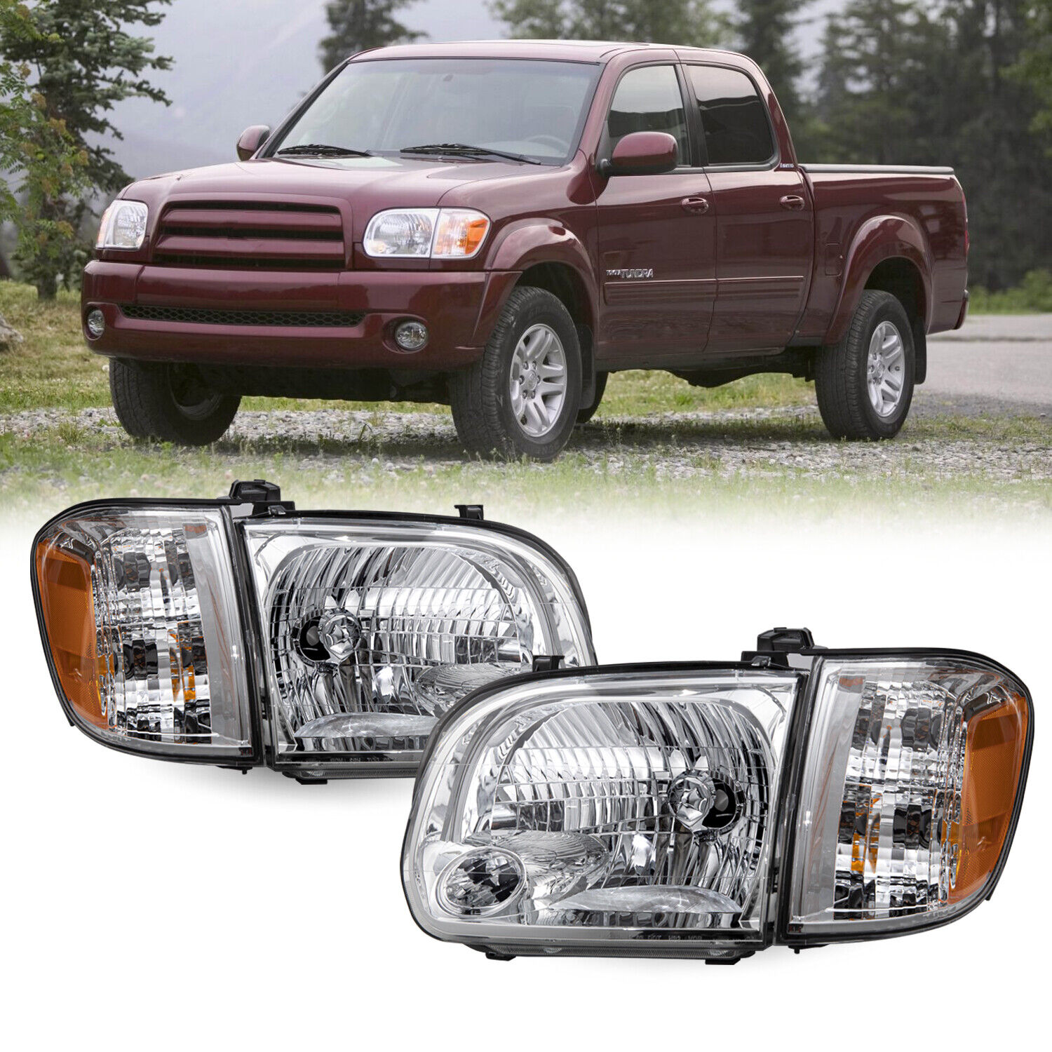 For 2005-2006 Toyota Tundra 05-07 Sequoia Chrome Headlights Assembly Headlamps 
