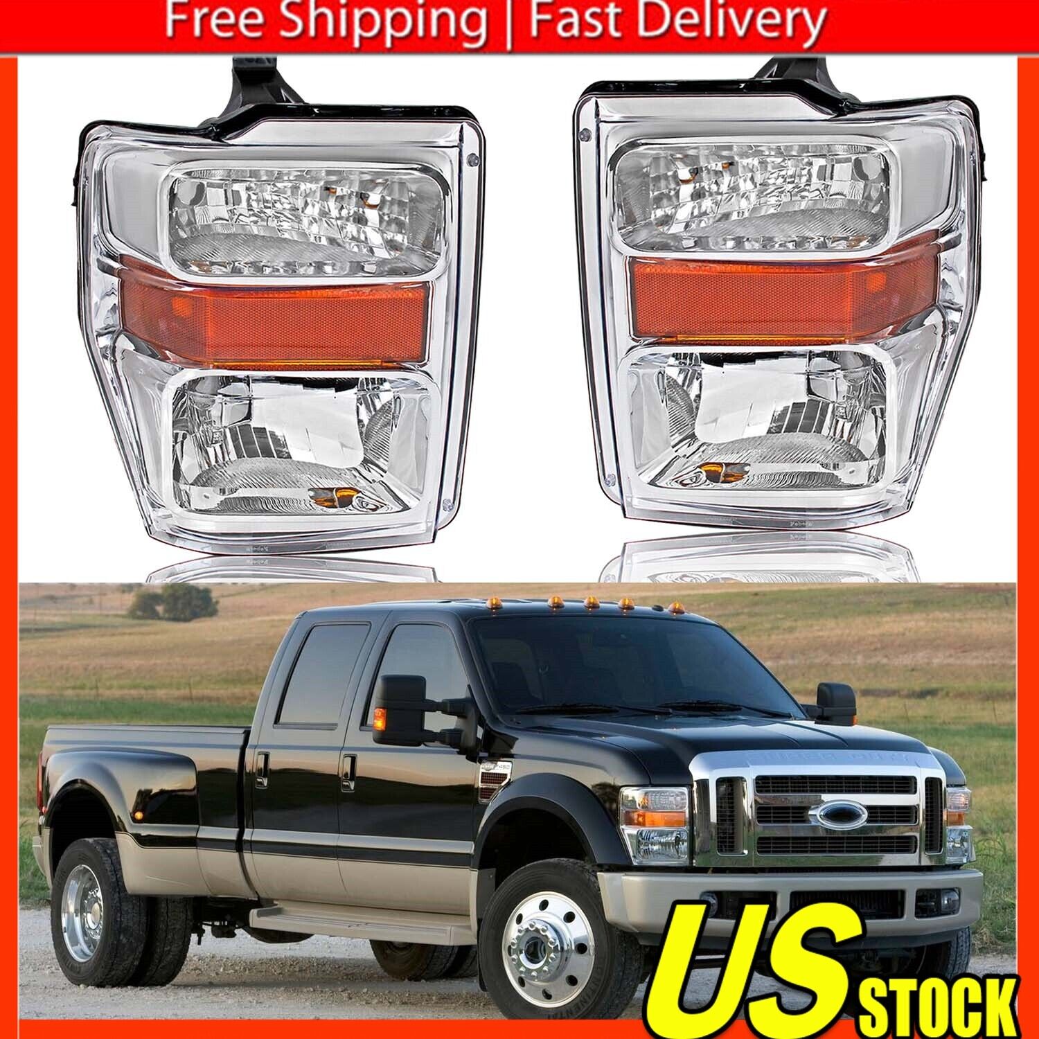 Fits 2008-2010 Ford F250 F350 Left+Right Assembly F450 F550 SuperDuty Headlights