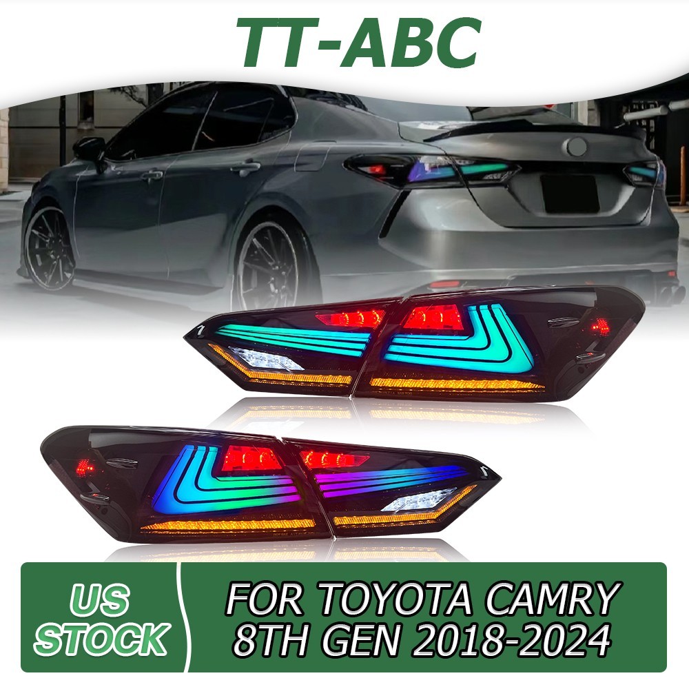 TT-ABC RGB Lens Fit 2018-2024 Toyota Camry Sedan Led Tail Lights DRL+ Animation