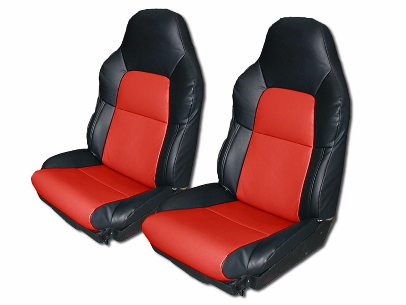 for 1994-1996 CHEVY CORVETTE C4 STANDARD S.LEATHER PAIR SEAT COVERS BLACK/RED