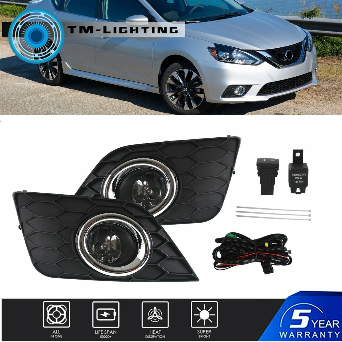 Pair of Fog Lights Lamps+Wiring+Switch Kits For 2016-2018 2019 Nissan Sentra