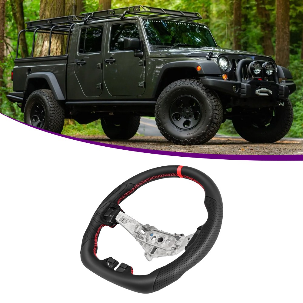 Premium Full Leather Steering Wheel For Jeep Wrangler JK JKU 2011-2017 Red Line Premium Full Leather Steering Wheel For Jeep Wrangler JK JKU 2011-2017 Red Line