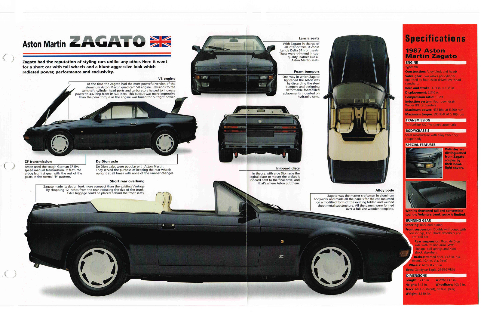 ASTON MARTIN ZAGATO IMP Brochure: 1986,1987,1988,1989