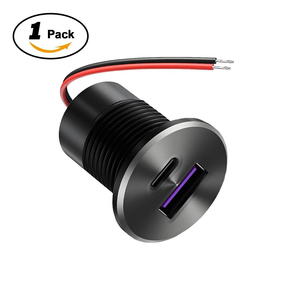 12V USB Outlet All-Aluminum QC 3.0 USB-A & USB-C PD3.0 Dual Small Version 