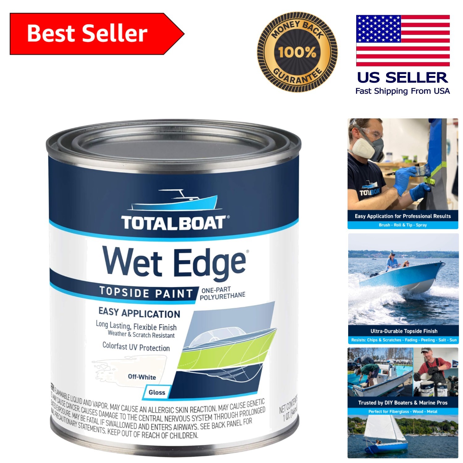 Wet Edge Off-White Marine Paint -  Polyurethane 1 Quart for Boats & RVs