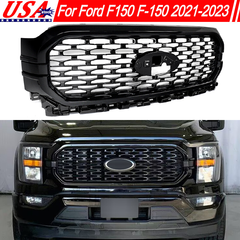 Front Bumper Upper Grille Agate Black Surround Trim Fits 2021-23 Ford F150 F-150