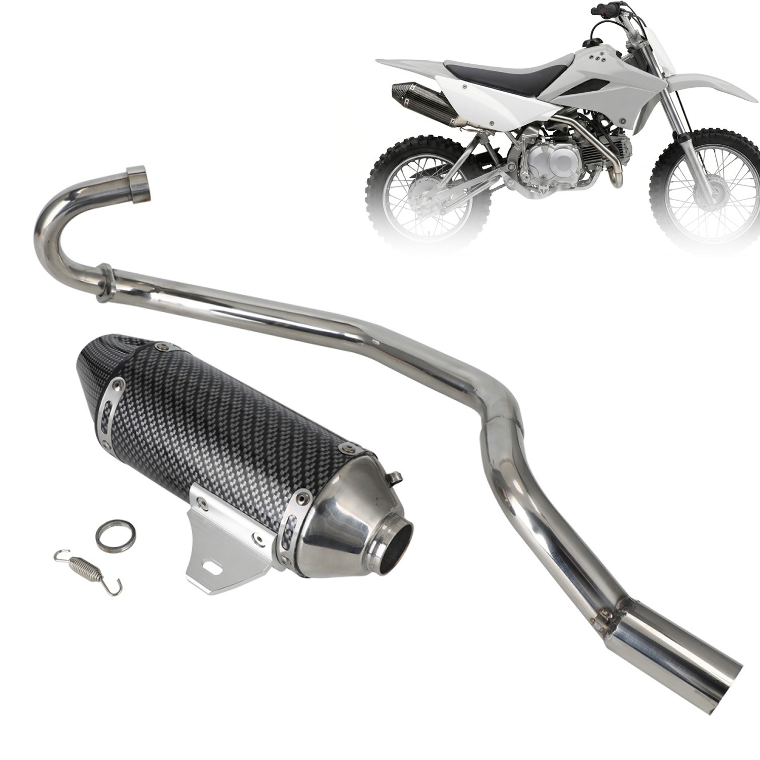 Full Muffler Exhaust Pipe Kits for KLX110 KLX110L 2002-2026 Carbon Fiber Pattern