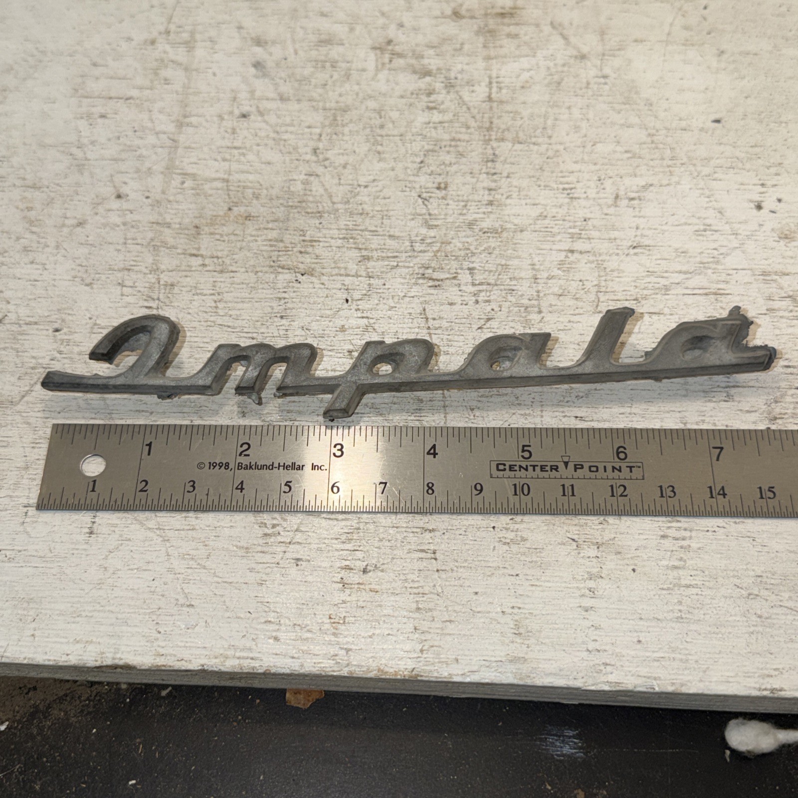 New Vintage OEM 1960 Chevy Impala Quarter Panel Script Name Plate Emblem NOS