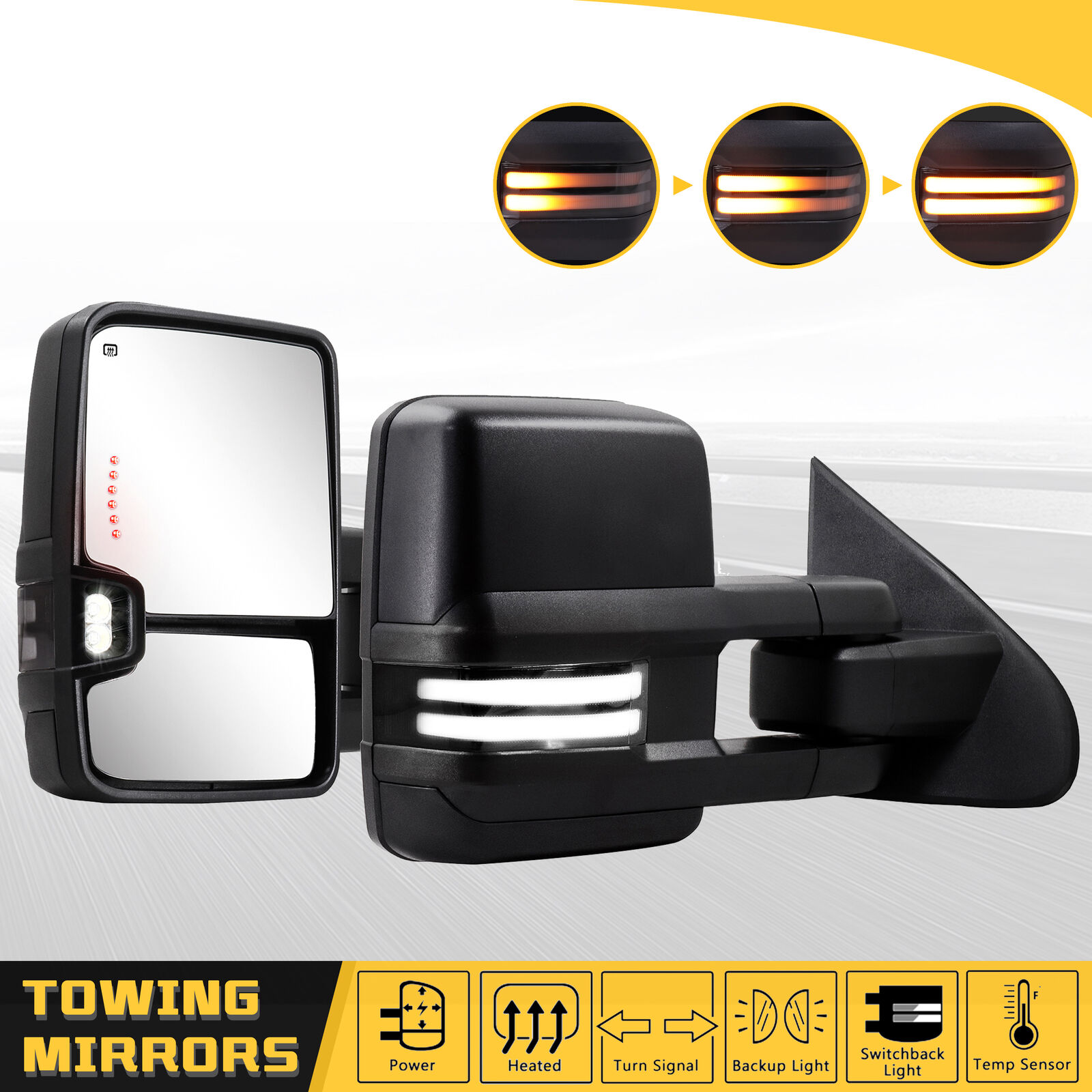 Tow Mirrors Smoked Switchback Heated for 2014-2019 Chevy Silverado GMC Sierra