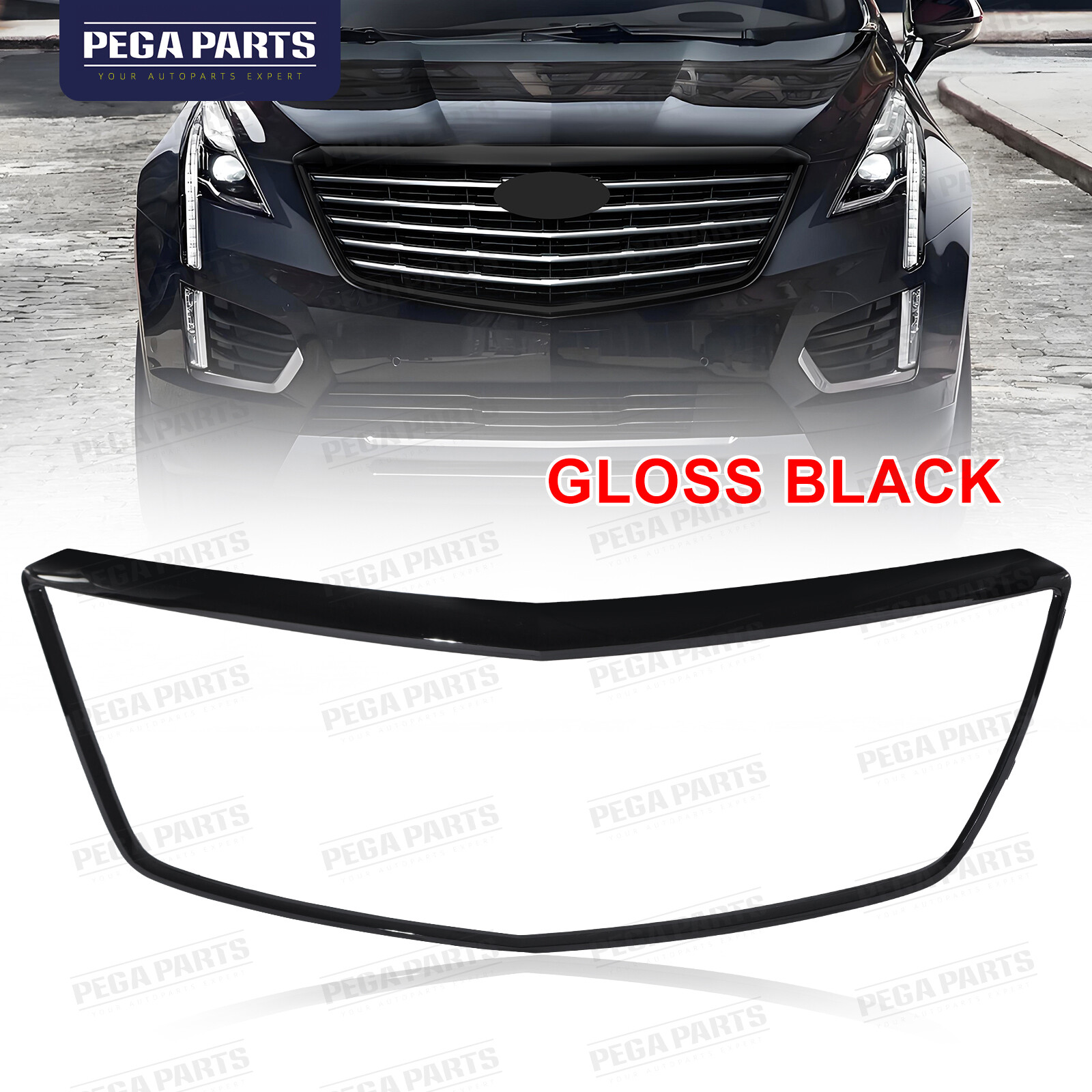 Front Upper Grille Outer Surround Frame Gloss Black For Cadillac XT5 2017-2023