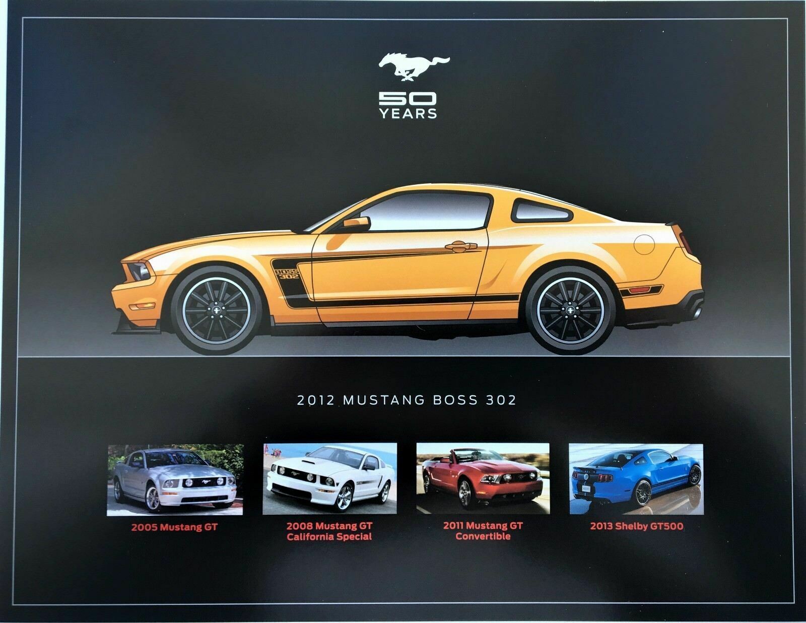 MINT 2012 FORD MUSTANG BOSS 302 + GT/CS SHELBY GT500 BROCHURE CARD MADE IN USA