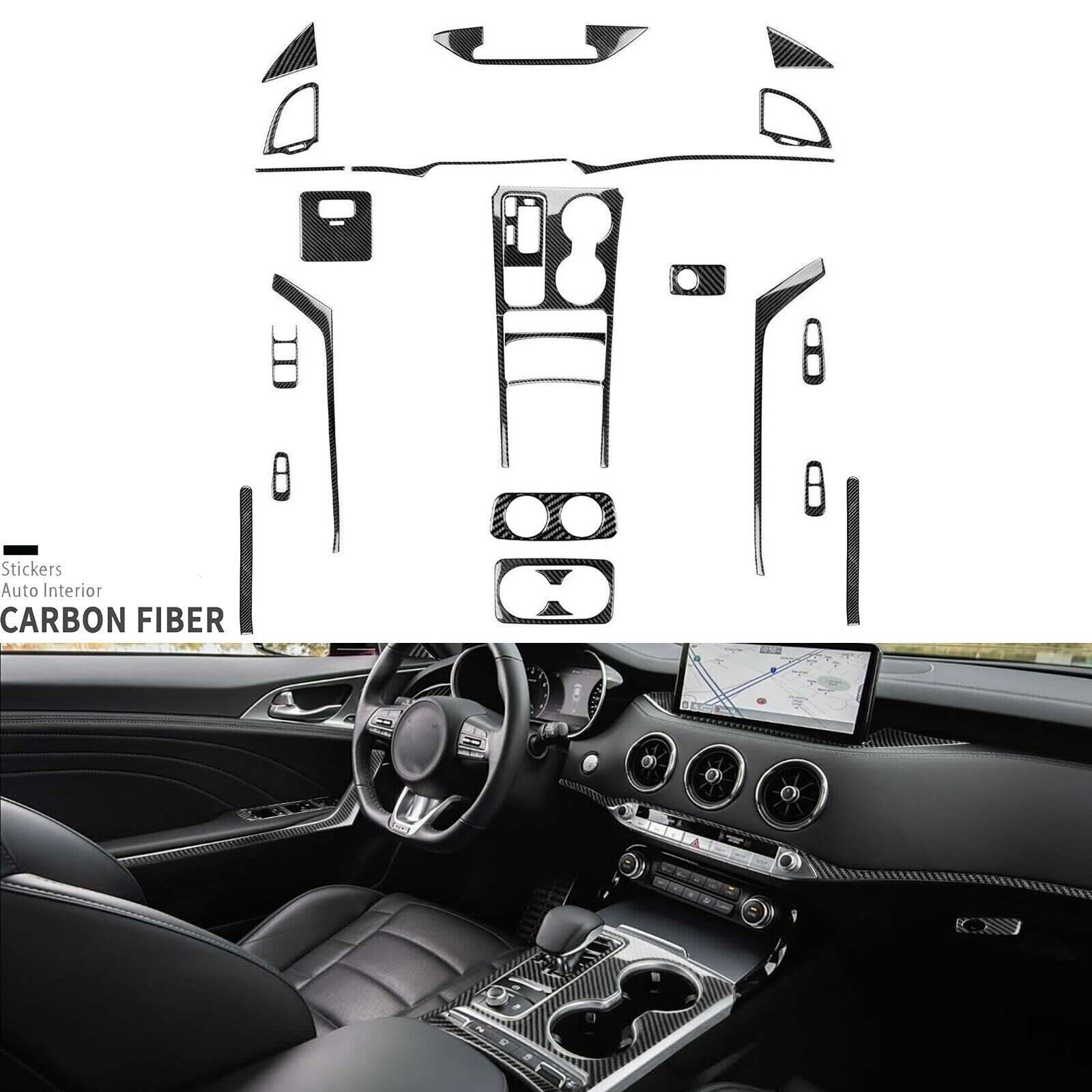 30Pcs Real Carbon Fiber Kits Full Interior Trim Cover For Kia Stinger GT 2018-23