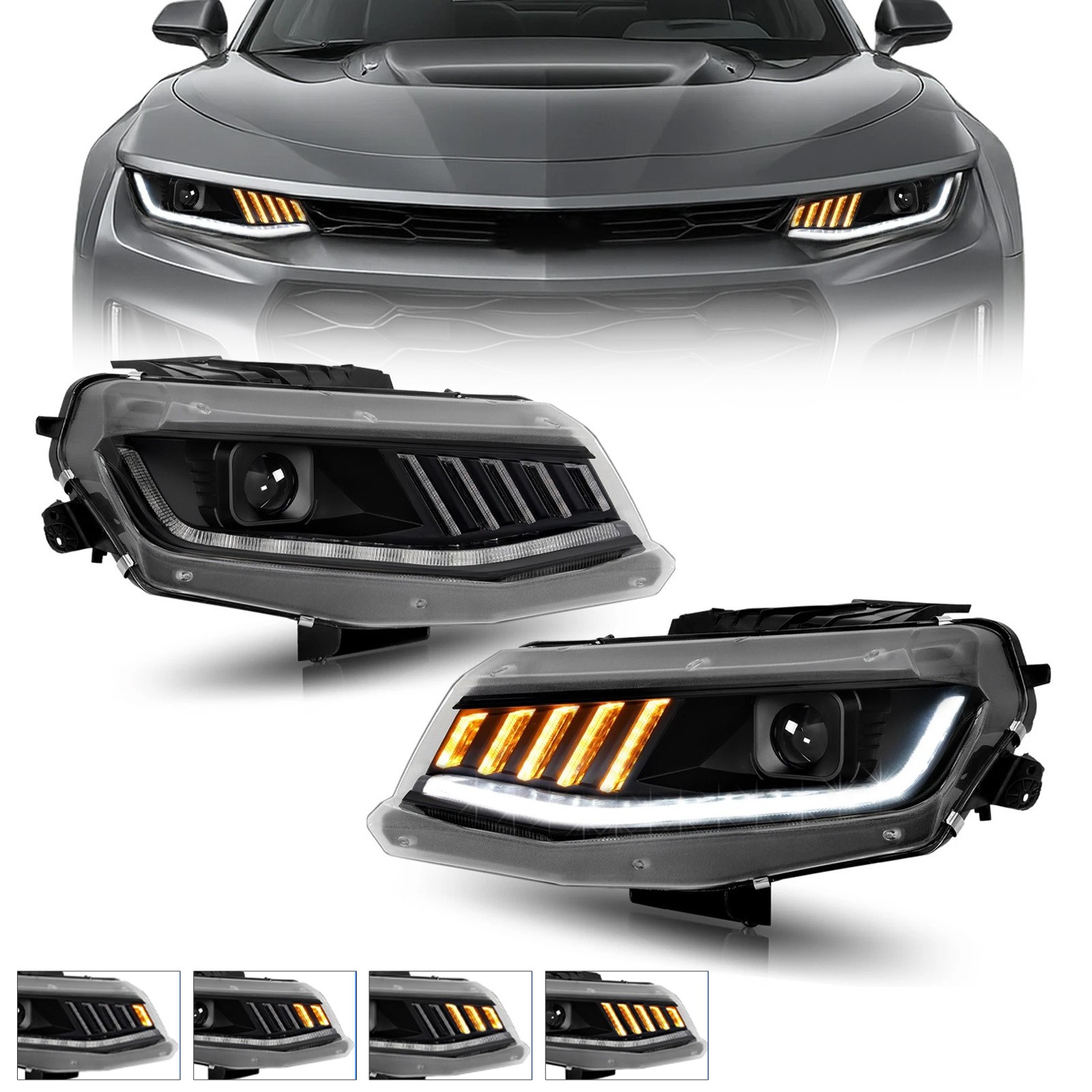 For Chevrolet Camaro 2016-22 HID/Xenon LED Sequential Turn Projector Headlights For Chevrolet Camaro 2016-22 HID/Xenon LED Sequential Turn Projector Headlights