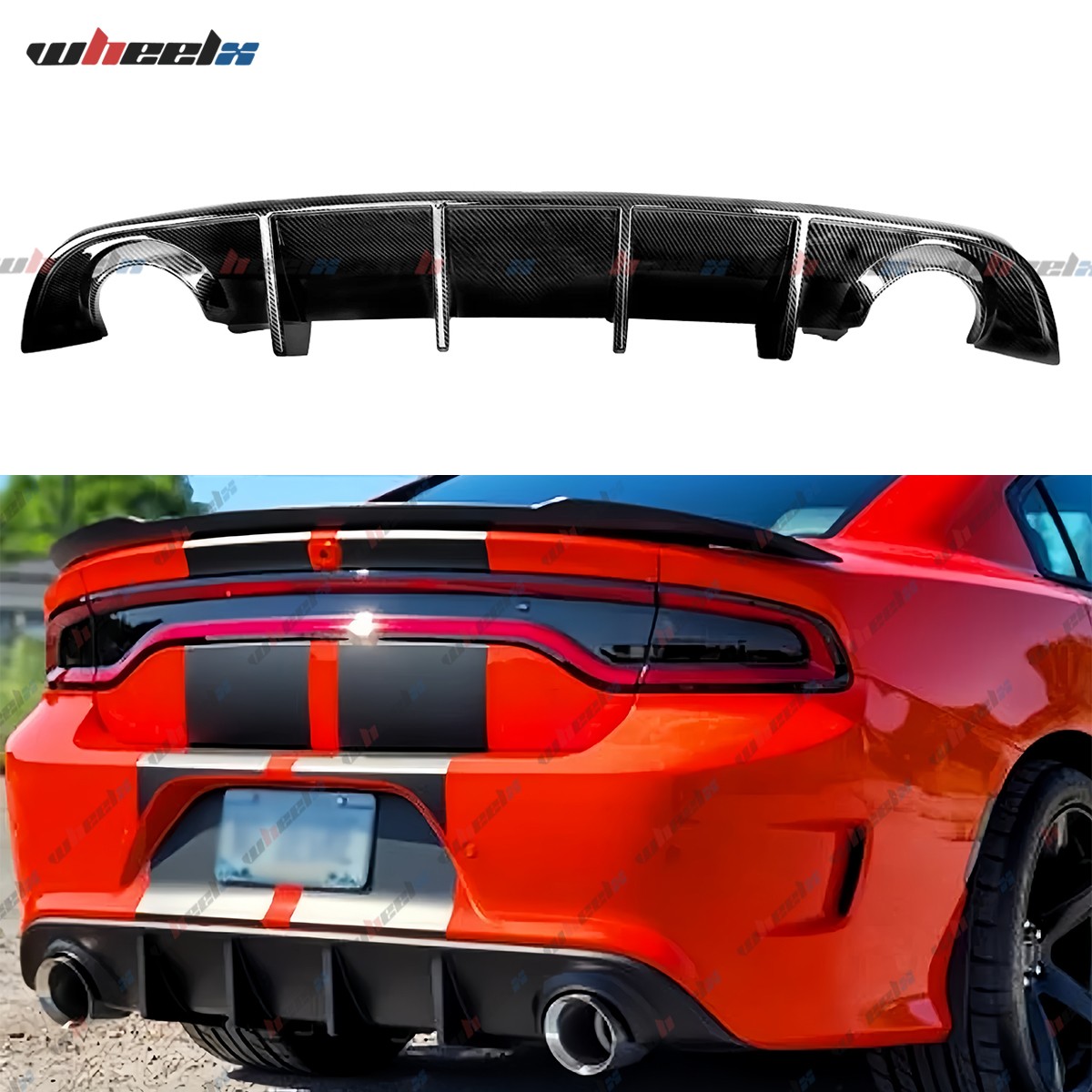 For 2015-23 Dodge Charger Carbon Fiber Rear Diffuser Bumper Lip Lower Valance PP