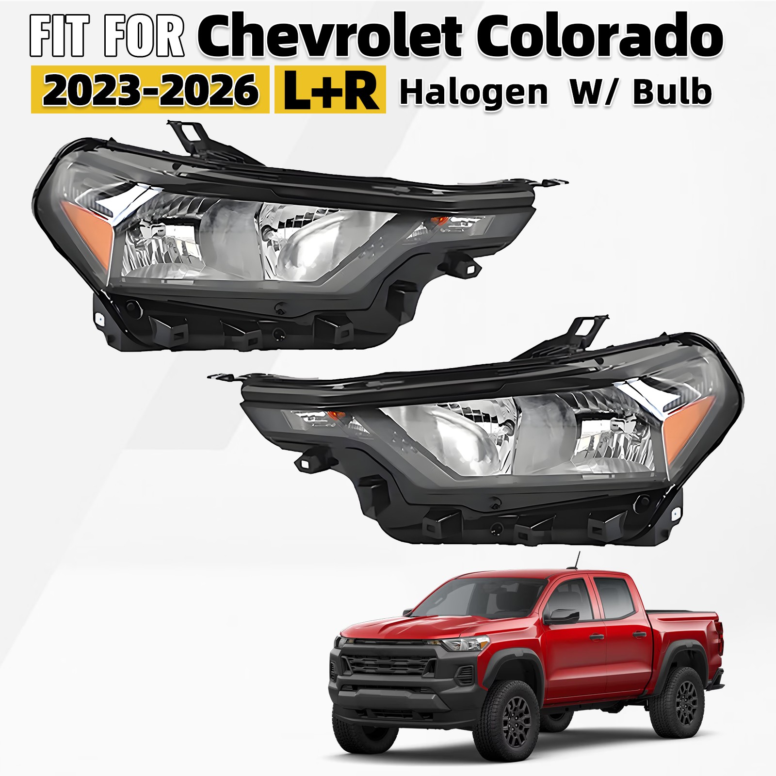 For 2023-2025 2026 Chevrolet Colorado Halogen Headlight Assy w/Bulb LH+RH Pair