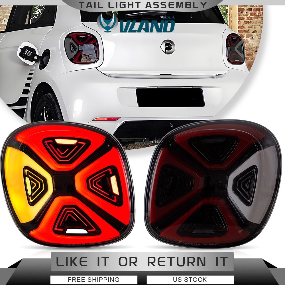 FULL LED SMOKED Tail lights For 2016-2019 Smart 453 Fortwo Forfour W/Animation