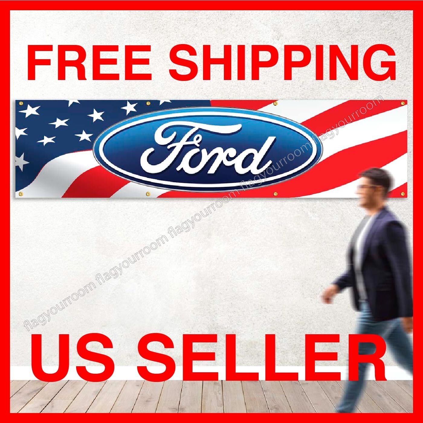 Ford USA 2x8 ft Banner Premium Flag Car Racing Show GT Shelby Cobra Wall Sign