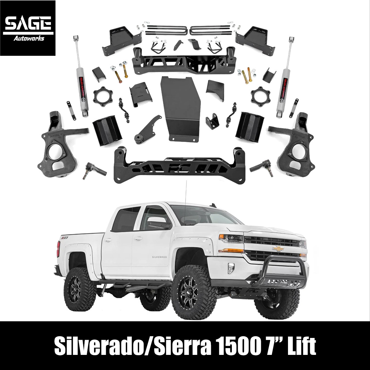 7 Inch Lift for 14-18 Silverado and Sierra 1500 With Cast Steel Control Arm