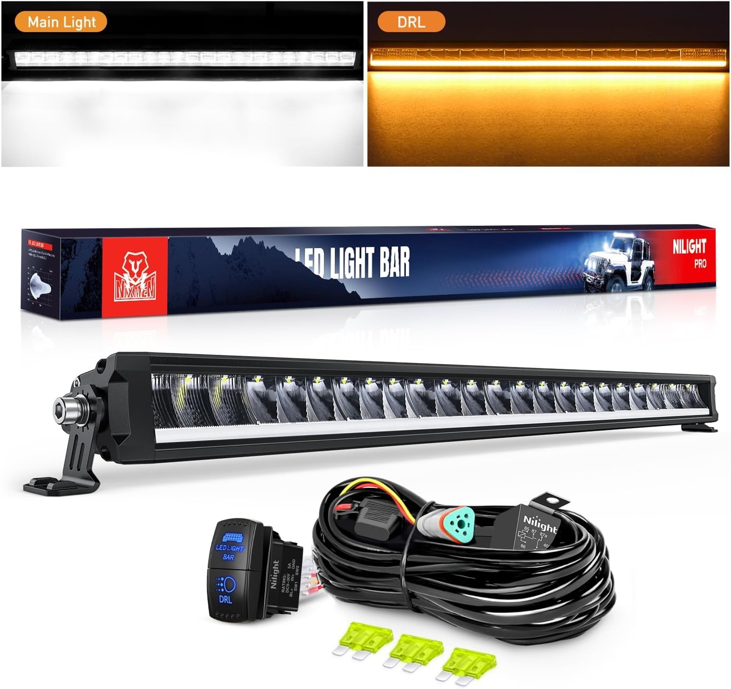 Nilight 30 Inch LED Light Bar with Amber DRL 120W Single Row Flood Spot Combo
