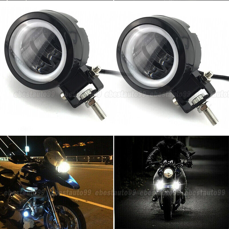 2x Blue Halo Angel Eye LED Spot Light Motorcycle Headlight Driving Fog Lamp