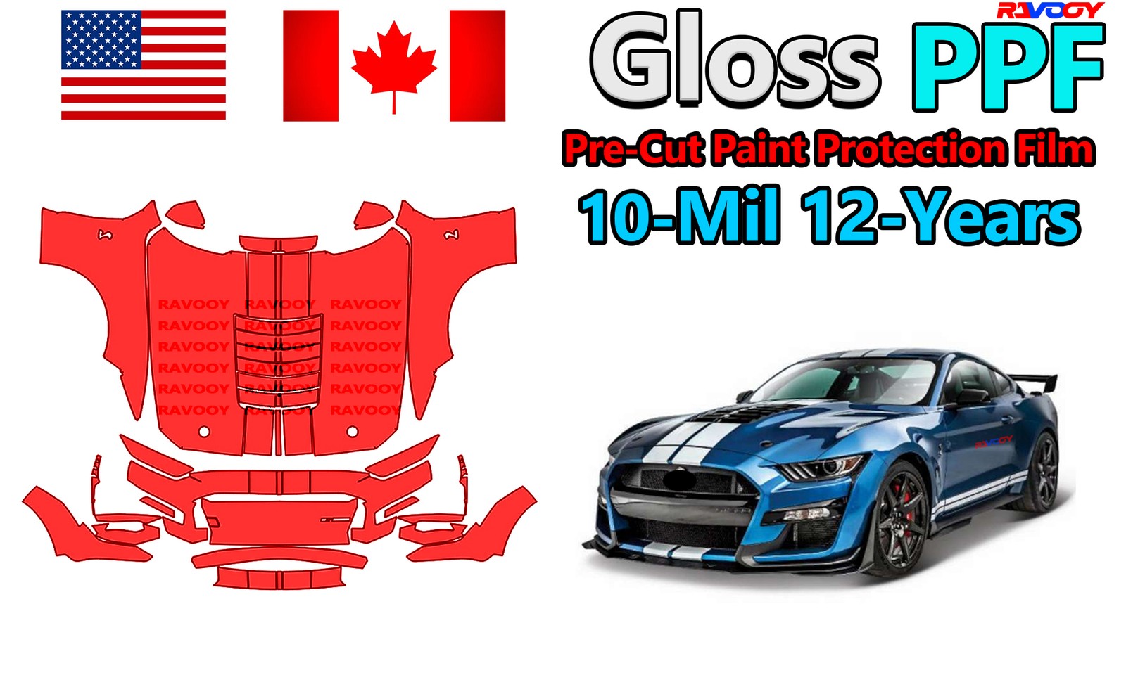 PPF Paint Protection Film For Ford Mustang Shelby GT500 Golden Ticket 2020-2023