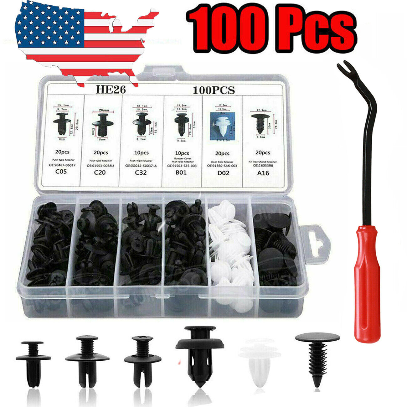 100PCS Box Set Bumper Fender Liner Push Type Retainer Clips for Nissan w/Tool US