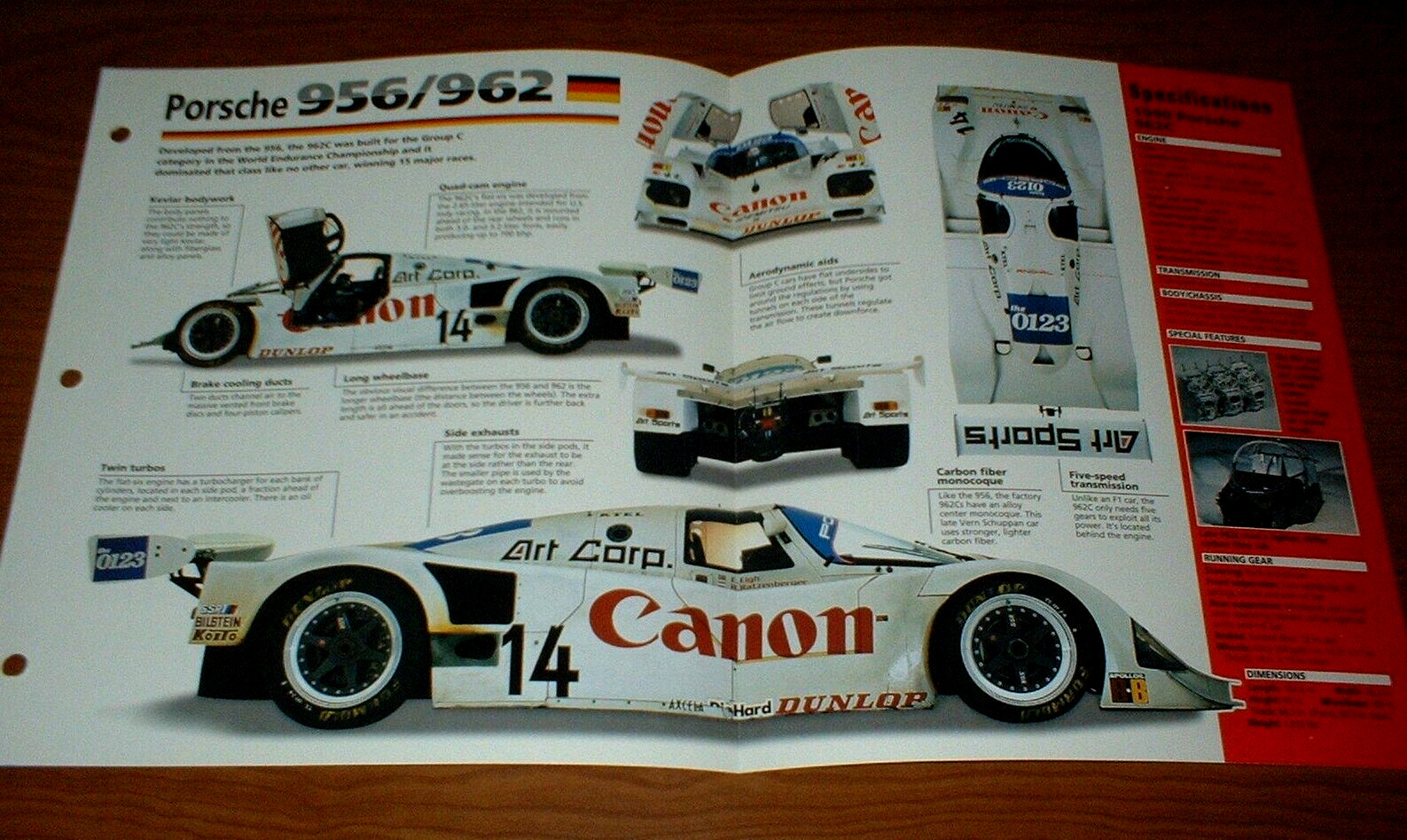 1990 PORSCHE 962C IMSA RACING SPEC SHEET BROCHURE PHOTO INFO PAMPHLET 956 962