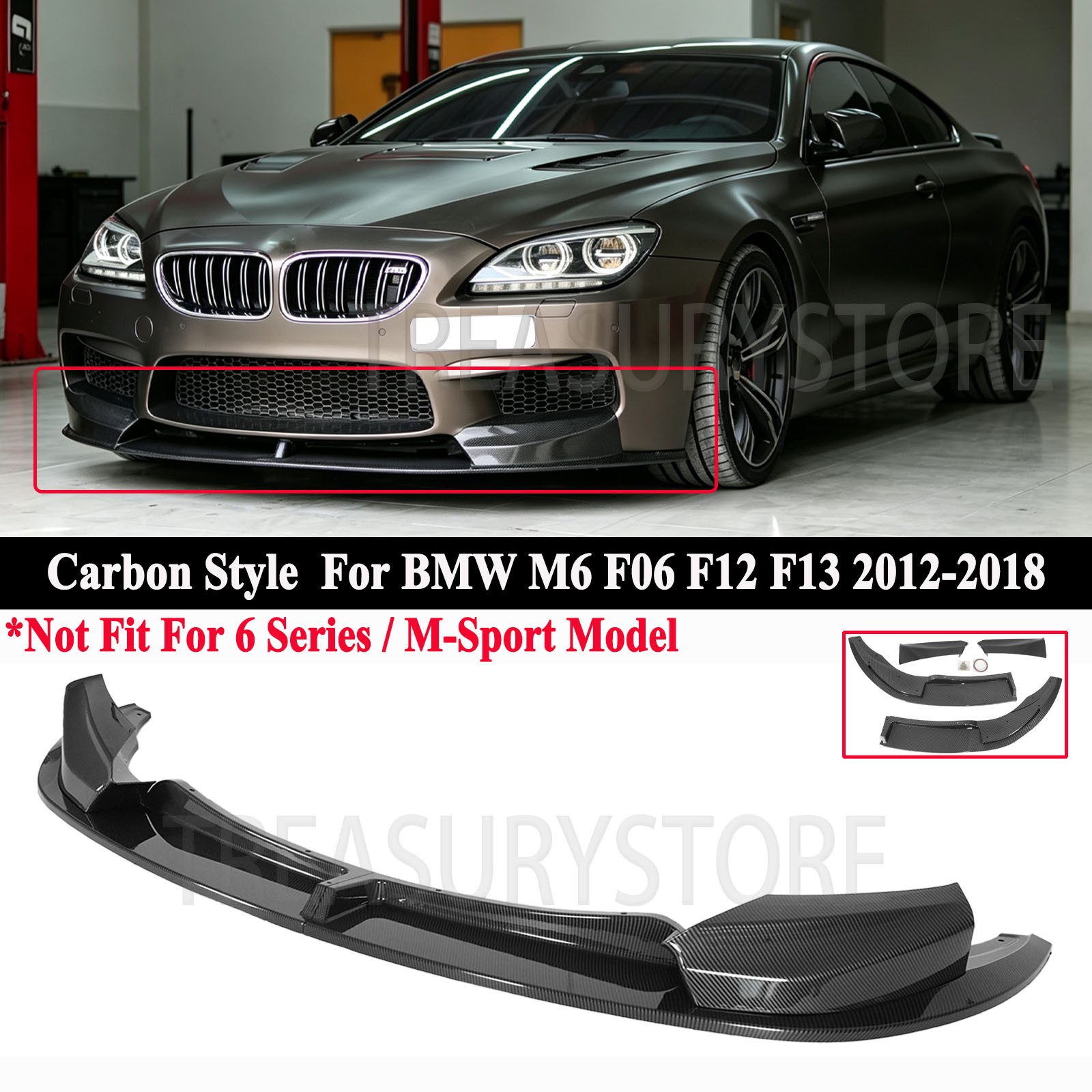 For BMW M6 F06 F12 F13 2012-18 GTS-V Style Carbon Fiber Front Bumper Lip Spoiler