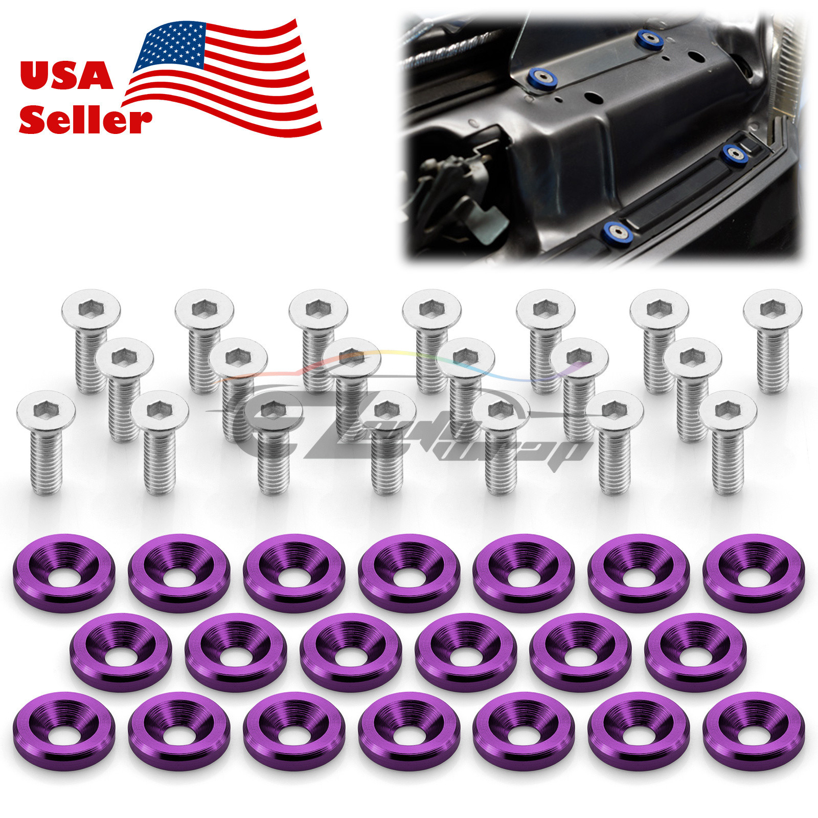 20Pcs Purple Billet Aluminum Fender Bumper Washer Bolt Engine Bay Screw Kit JDM 20Pcs Purple Billet Aluminum Fender Bumper Washer Bolt Engine Bay Screw Kit JDM