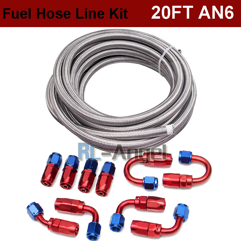 US AN6 -6AN AN-6 Fitting Stainless Steel Braided Oil Gas Fuel Hose Line 20FT Kit US AN6 -6AN AN-6 Fitting Stainless Steel Braided Oil Gas Fuel Hose Line 20FT Kit
