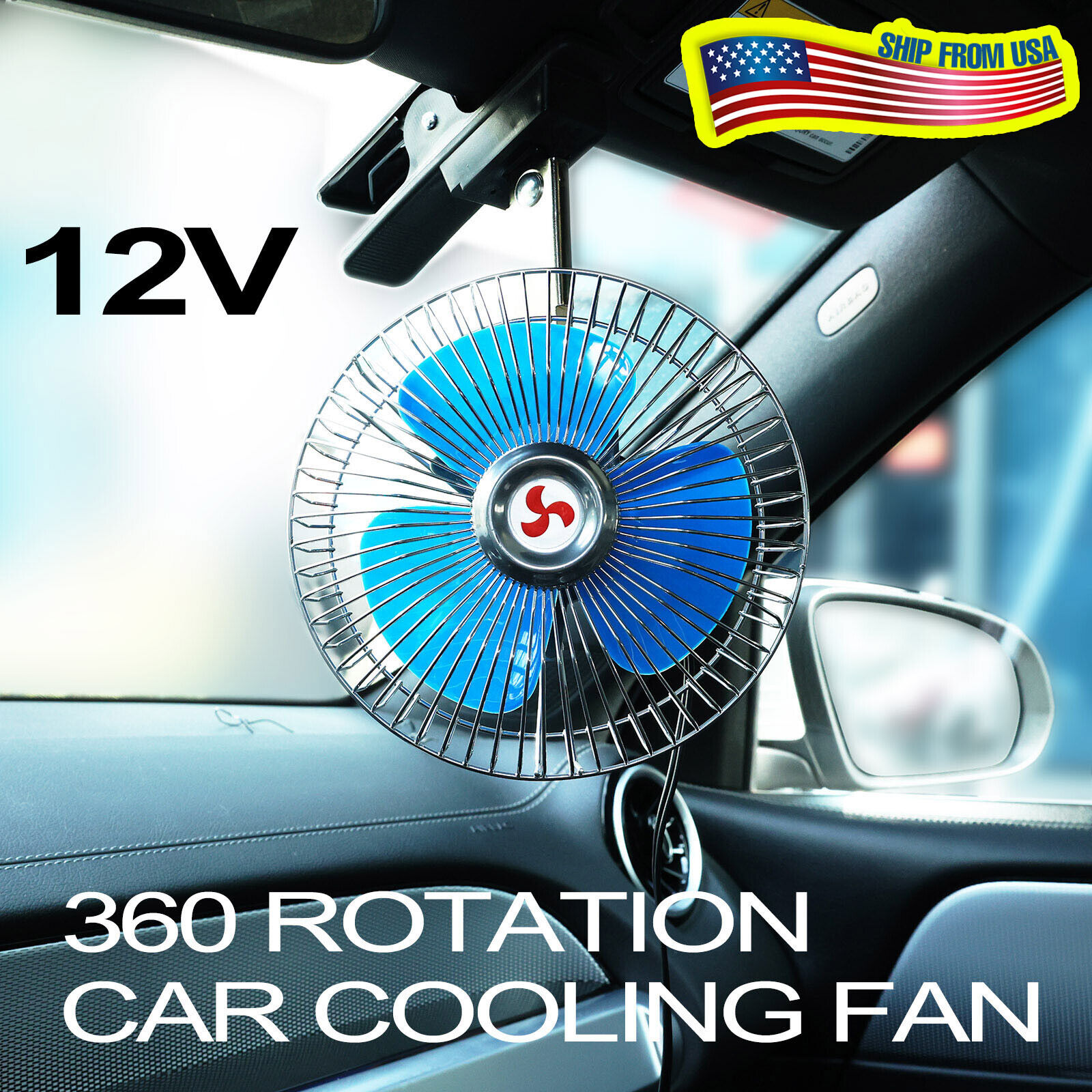8\'\' 12V Car Cooling Oscillating Fan Auto Summer Portable 360°Rotatable Clip
