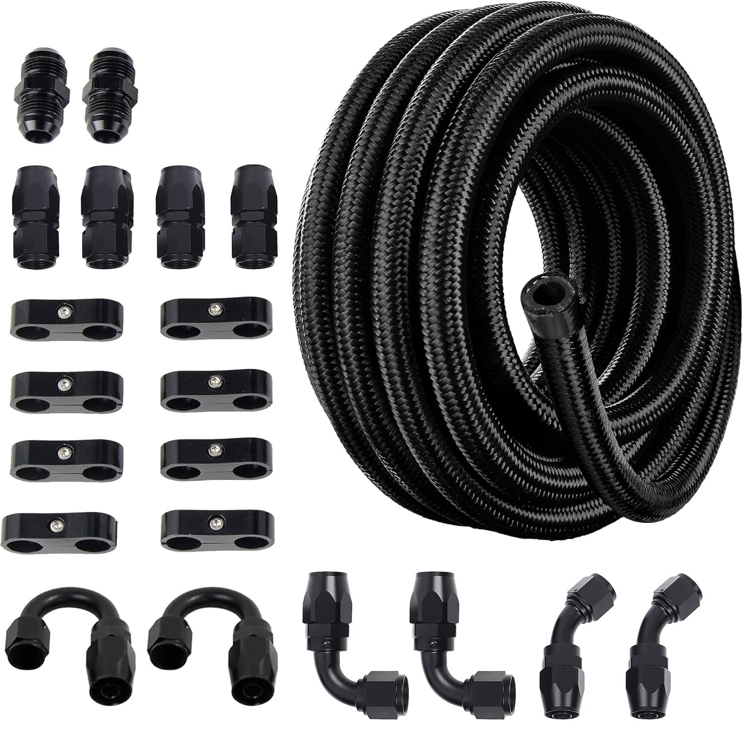 LokoCar 8AN Fuel Line Kit, 8AN Nylon Braided Fuel Line Hose Fitting Kit CPE 10FT