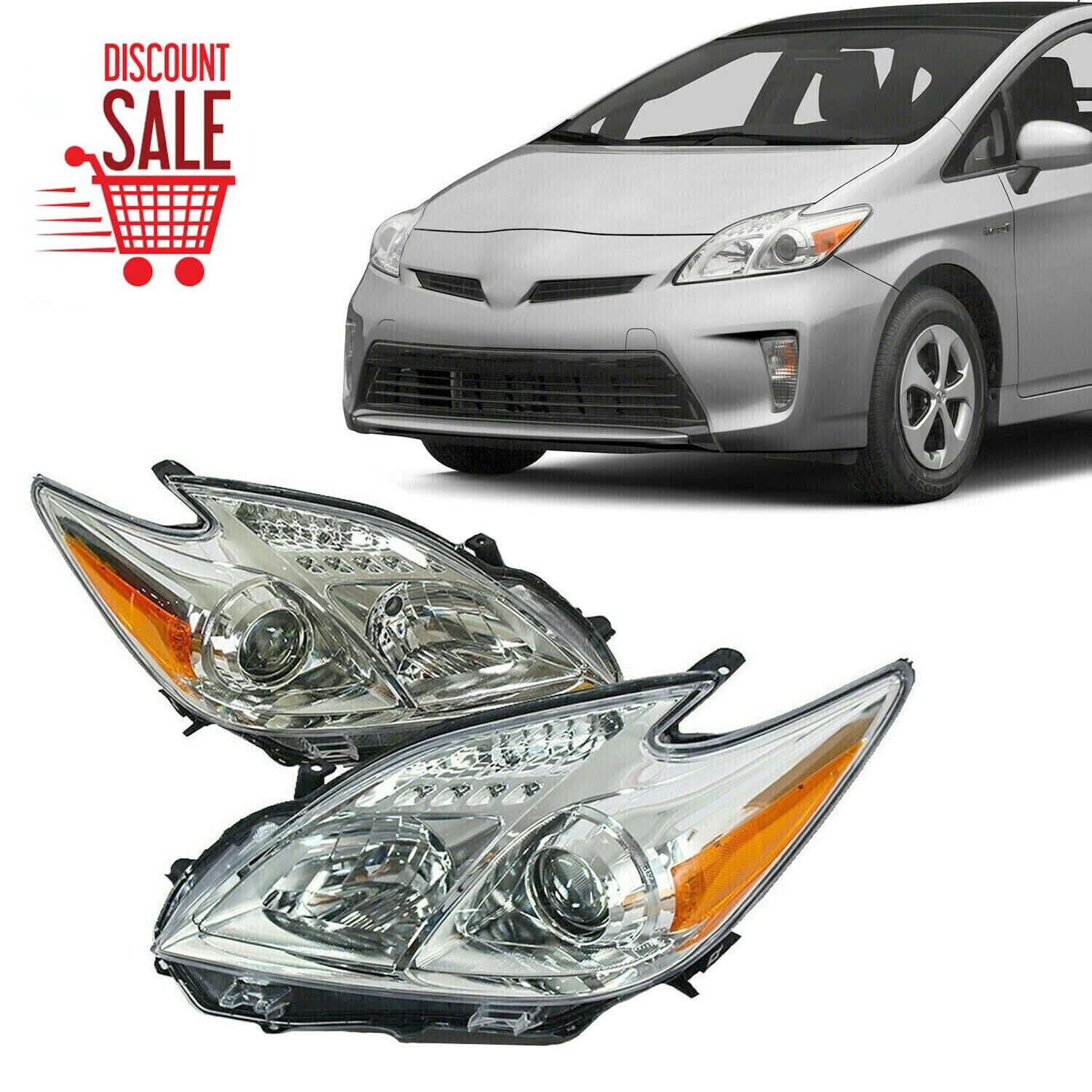 Headlights Headlamps For Toyota Prius 2012-2015 Driver & Passenger Set LH & RH