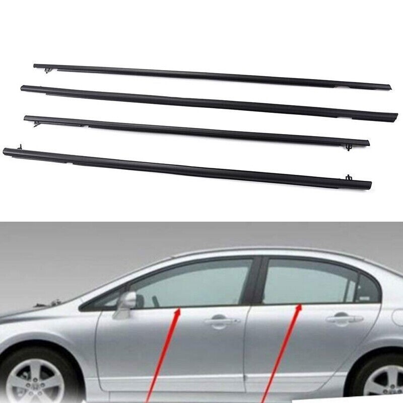 4Pcs Car Window Moulding Trim Weatherstrips Seal For 2006-2011 Honda Civic Sedan
