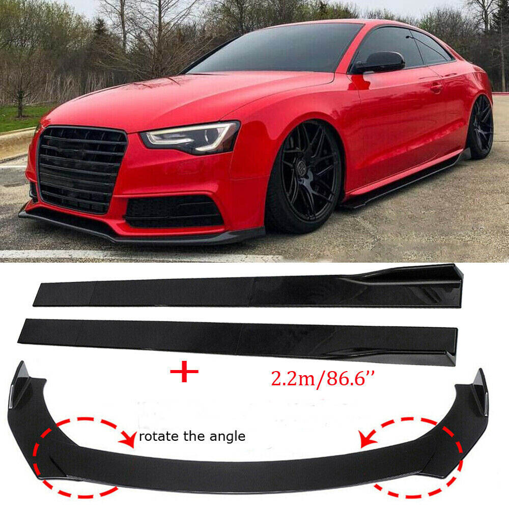 Front Bumper Lip Glossy Black +86.6\'\' Side Skirts For AUDI A4 A5 A6 A7 S4 S5