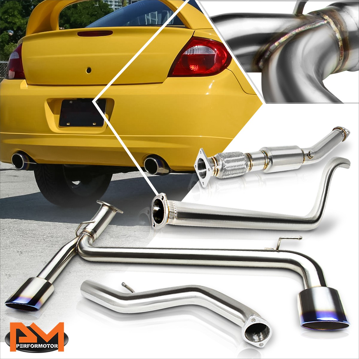For 03-05 Dodge Neon SRT-4 S.Steel Dual Muffler Burnt Tip Catback Exhaust System For 03-05 Dodge Neon SRT-4 S.Steel Dual Muffler Burnt Tip Catback Exhaust System
