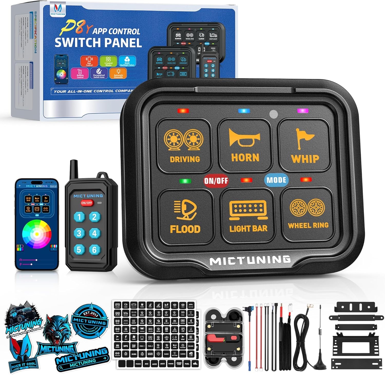 MICTUNING P8Y Ultra RGB 6 Gang Switch Panel with App & 230FT Remote Control